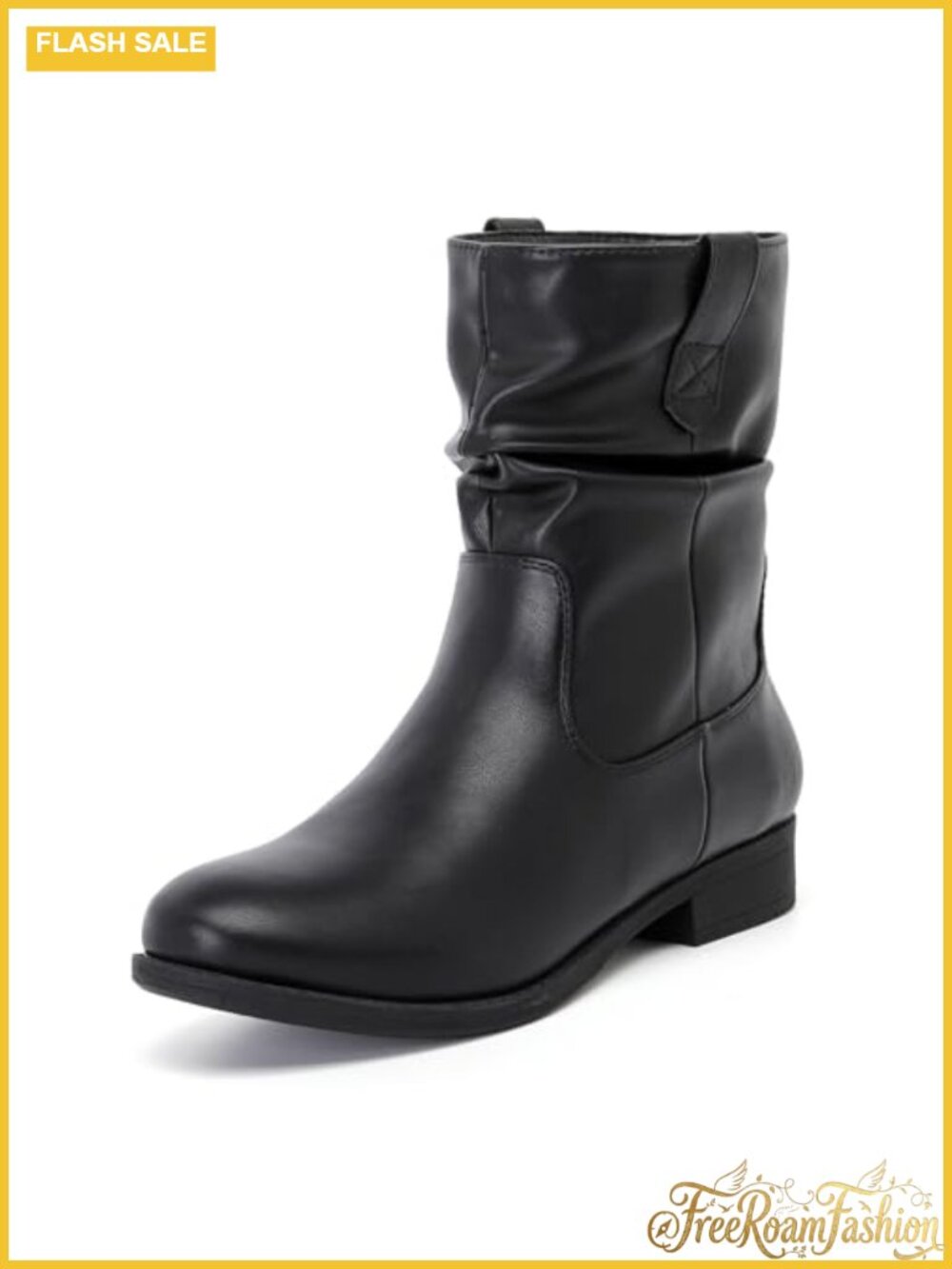 Microfiber Faux Leather Ankle Boots Flat Fashion Booties Round Toe